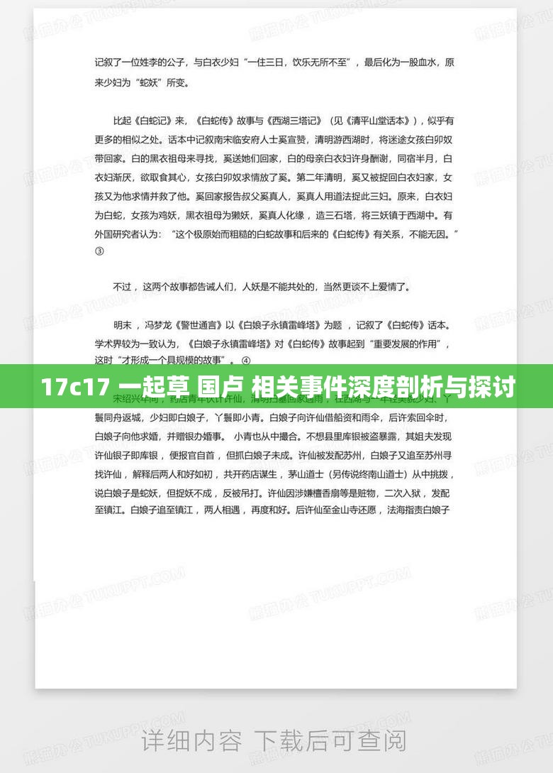 17c17 一起草 国卢 相关事件深度剖析与探讨