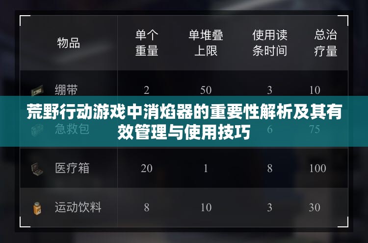 荒野行动游戏中消焰器的重要性解析及其有效管理与使用技巧