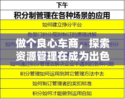 做个良心车商，探索资源管理在成为出色老板中的重要性及实践玩法