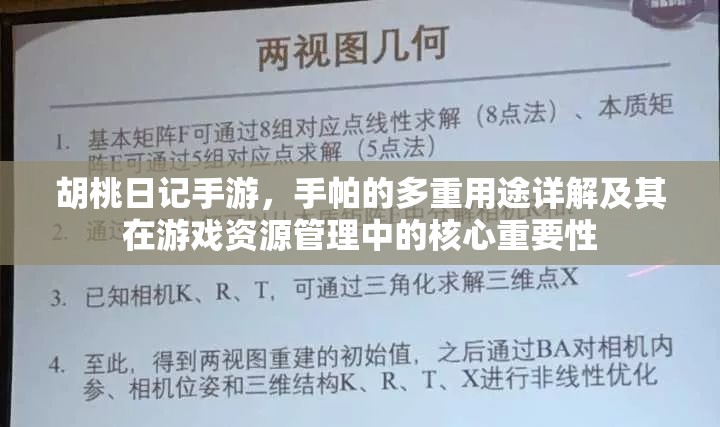 胡桃日记手游，手帕的多重用途详解及其在游戏资源管理中的核心重要性