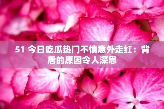 51 今日吃瓜热门不慎意外走红：背后的原因令人深思