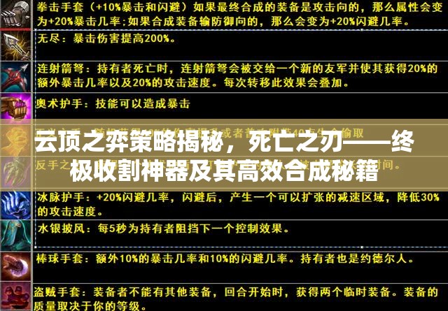 云顶之弈策略揭秘，死亡之刃——终极收割神器及其高效合成秘籍