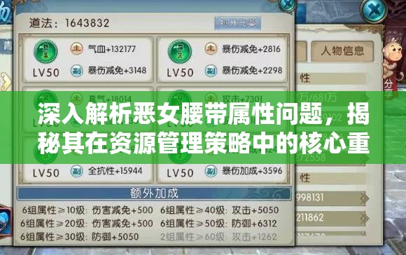 深入解析恶女腰带属性问题，揭秘其在资源管理策略中的核心重要性