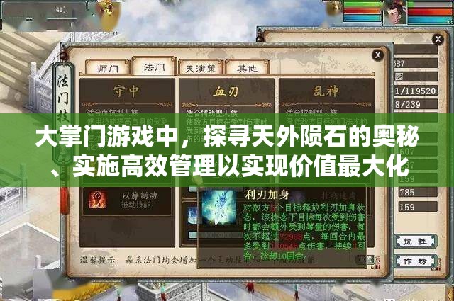 大掌门游戏中，探寻天外陨石的奥秘、实施高效管理以实现价值最大化