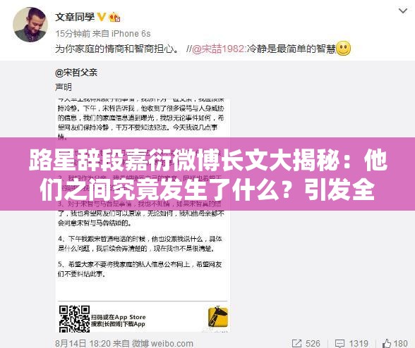 路星辞段嘉衍微博长文大揭秘：他们之间究竟发生了什么？引发全网热议